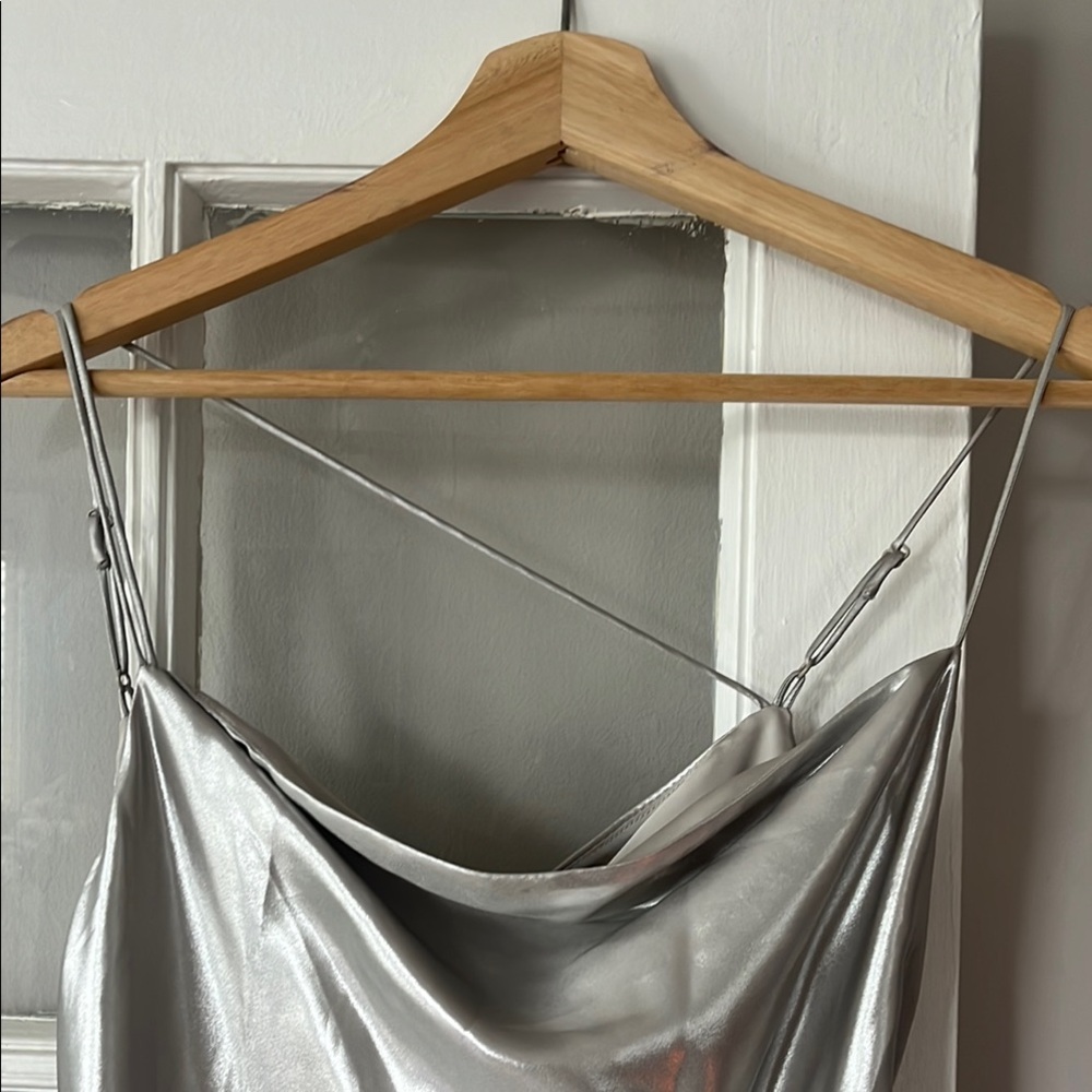 Chic Silver Satin Gown - Picture 3 of 3